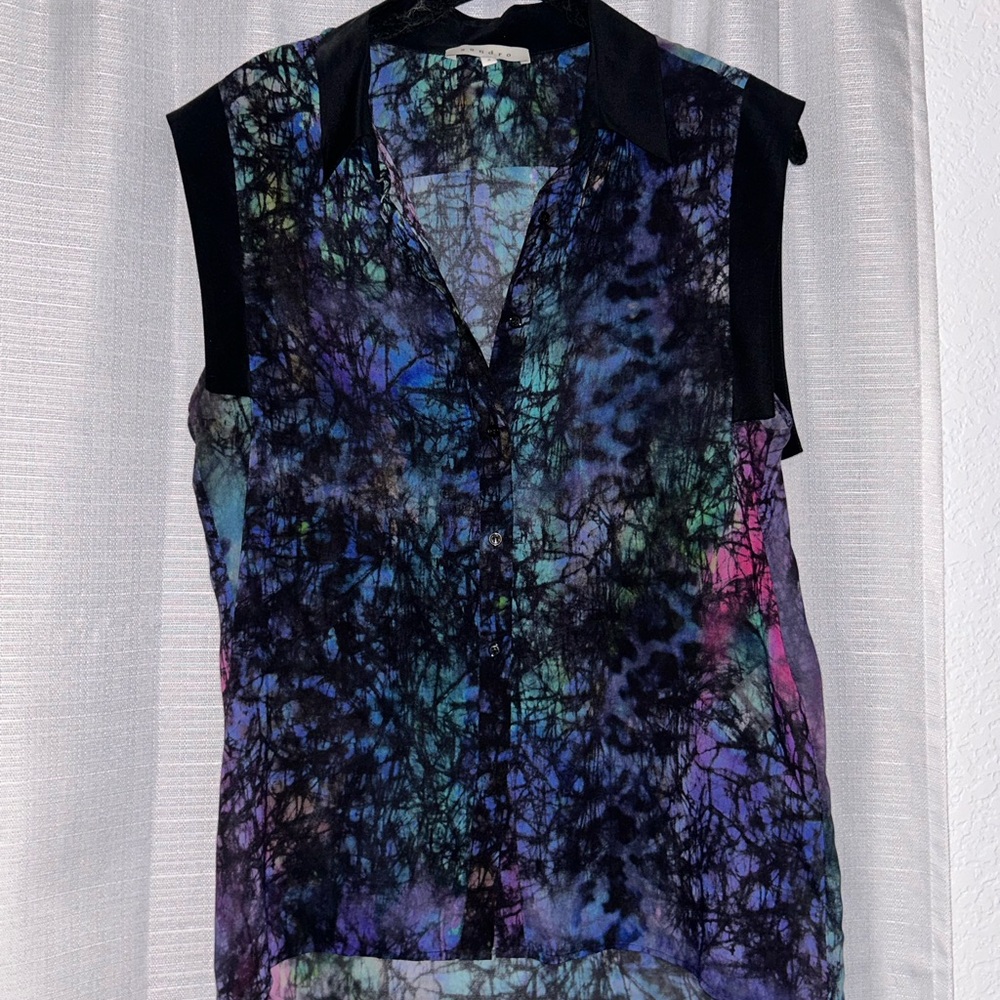 Sandro Black and Multicolor Abstract Blouse